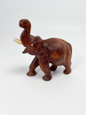Vintage small 4" wood carved elephant